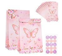 10 Sachets Cadeaux Papillons (13 x 8 x 22 cm), Sachets Créatifs en Papier Coloré Avec 1 Autocollant, Parfaits pour Les Anniversaires, Noël, Les Baby Showers et Les Friandises pour Enfants (Rosev)