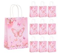 10 Sachets Cadeaux Papillons (15 * 8 * 21cm), Sachets Créatifs en Papier Coloré Avec poignées, Parfaits pour Les Anniversaires, Noël, Les Baby Showers et Les Friandises pour Enfants (Rose)
