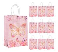 10 Sachets Cadeaux Papillons (15 * 8 * 21cm), Sachets Créatifs en Papier Coloré Avec poignées, Parfaits pour Les Anniversaires, Noël, Les Baby Showers et Les Friandises pour Enfants (Rose-1)