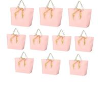 10 Sacs Cadeaux en Papier Kraft Durable Grande Capacité 37x25x11cm Poignées Tressées Ruban Doré Arc Élégants pour Mariage Anniversaire Noël Saint-Valentin Naissance Couleur Rose