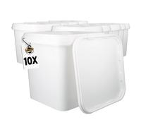 10 seaux avec couvercle 5 l blancs rectangulaires | Seau en plastique adapté à un usage alimentaire, hermétique et stable | Seau vide avec poignée et couvercle pour aliments, produits chimiques