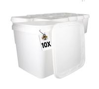 10 seaux avec couvercle 9 l blancs rectangulaires | Seau en plastique adapté à un usage alimentaire, hermétique et stable | Seau vide avec poignée et couvercle pour aliments, produits chimiques