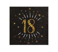 10 Serviettes papier Joyeux anniversaire 18 noir et or 33 x 33 cm - Noir