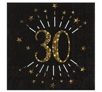 10 Serviettes papier Joyeux anniversaire 30 noir et or 18 33 x 33 cm