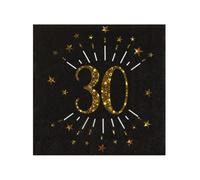 10 Serviettes papier Joyeux anniversaire 30 noir et or 18 33 x 33 cm - Noir