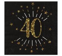 Generique Serviettes papier Joyeux anniversaire 33 x 33 cm Noir et or Lot de 10