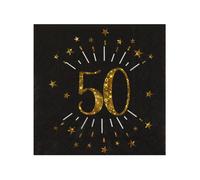 10 Serviettes papier Joyeux anniversaire 50 noir et or 18 33 x 33 cm - Noir