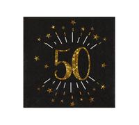 10 Serviettes papier Joyeux anniversaire 50 noir et or 18 33 x 33 cm - Noir