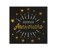 Santex Serviettes de table R/6649 Joyeux anniversaire noir et doré métallisé 33 x 33 cm (x10)