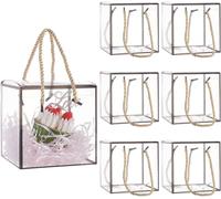 10 Set Boîtes De Faveur En Pvc Transparent 12x12x12cm Boîtes Cadeaux En Plastique S Avec Bordure Noire Dentet Poignée Pour Cotillons, Emballage Cadeau De Vacances