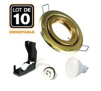 10 Spots encastrable orientable DORÉE avec GU10 LED de 5W eqv. 40W Blanc Chaud 3000K