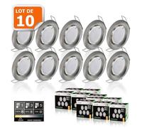 LampesEcoEnergie 10 SPOTS LED DIMMABLE SANS VARIATEUR 7W eq.56w BLANC CHAUD FINITION ALU BROSSE