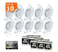 10 Spots LED Dimmable Blanc Chaud - LAMPESECOENERGIE - Finition Blanche - Encastrable - 7W eq. 56W