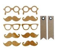 10 Stickers en liège moustache + 20 étiquettes kraft Fanion Marron G