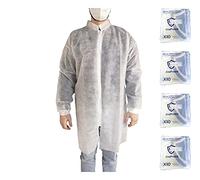 10 Surblouse jetable visiteur OneProtek - Fermeture éclair - XL - Blouse blanche manche longue - Poignets jersey - Polypropylène 25 gr