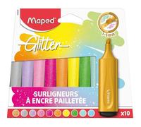 10 Surligneurs paillettes Glitter - Maped - Surligneurs scintillants. pointe biseautée