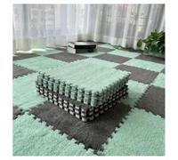 10 Tapis De Jeu en Mousse Pelucheuse - Protection De Sol Carrée À Poils Longs - Tapis De Jeu Puzzle pour Salle De Jeux(Green+Gray,10 pcs)