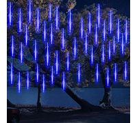 10 Tubes 30CM LED Météore Pluie Lumineuses Guirlandes Solaire,DINOWIN Lumineux Etanche Extérieur Douche Pluie Feux pour Noël Mariage Fête Soirée Maison Arbre Sapin Jardin (Bleu)