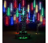 10 Tubes 30CM LED Météore Pluie Lumineuses Guirlandes Solaire,DINOWIN Lumineux Etanche Extérieur Douche Pluie Feux pour Noël Mariage Fête Soirée Maison Arbre Sapin Jardin (Multicolore)