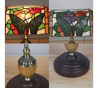 10" Wide Butterfly Bankers Table Lamp Stained Glass Rose Vintage Desk Lamps for Workplaces Bedroom, Study, 16 inches High with Zipper Switch,A