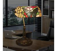 10" Wide Butterfly Bankers Table Lamp Stained Glass Rose Vintage Desk Lamps for Workplaces Bedroom, Study, 16 inches High with Zipper Switch,B
