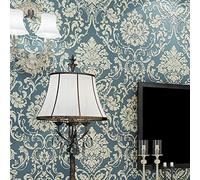 10 x 0.53 m 3d vintage victorien 5 couleurs de luxe Damas en relief Flock texturé Rouleau de papier peint intissé pour chambre à coucher Salon bleu