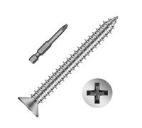 #10 x 100 vis à tôle à tête plate - Vis autotaraudeuses à empreinte cruciforme - Vis à bois à tête fraisée en acier inoxydable - Finition unie - Embout de tournevis inclus