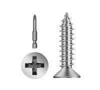 #10 x 160 vis à tôle à tête plate de 1,9 cm, vis autotaraudeuses à empreinte cruciforme, vis à bois à tête fraisée en acier inoxydable, finition unie, embout de tournevis inclus