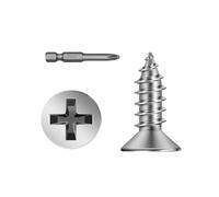 #10 x 200 vis à tôle à tête plate de 1,27 cm, vis autotaraudeuses à empreinte cruciforme, vis à bois à tête fraisée en acier inoxydable, finition unie, embout de tournevis inclus