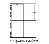 10 x A4 Collector Album Pages - Acid Free - Postcards, Trading Cards 4 Square Pockets