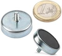 10 x Aimant en pot en ferrite Ø 25,0 x 7,0 mm filetage M5 x 15 - tient 4 kg - 10 pièces - Aimants avec base en métal avec tige filetée