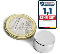 10 x Aimant rond Disque magnétique Ø 15 x 8 mm Néodyme N42 (NdFeB) Nickelé - Force d'adhérence 7,2 kg - 10 pièces - Aimants ronds puissants Disques magnétiques en Néodyme