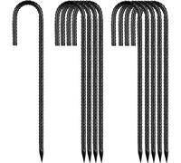 10 X Black Ground Anchor Stakes 30cm Long J Hooks Strong Metal Anti Rust For Trampoline Tent Garden Camping Outdoor Solid Water Pipe