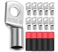 10 x cosses de câbles pour tubes 35 mm², cosses de câbles avec diamètre de trou M8, cosse de câble en cuivre renforcée non isolée SC avec 10 manchons thermorétractables 3:1
