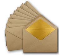 10 x enveloppes DIN C5 15,7 x 22,5 cm en papier kraft brun sable avec doublure en soie dorée - fermeture adhésive - enveloppes à lettres vierges en papier recyclé, série UmWelt.