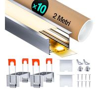 10 x Profilé Aluminium Led Encastrable 2m (20m) Profile alu pour Ruban led, Pour LED Strips up to 40 mm ou Double LED Strip, Canal Led Avec Boucle à Ressortet et Diffuseur LED - L2000 x 63,5 x 35 mm
