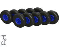10 x Roue à air Ø 260 mm 3.00-4 palier lisse roue de lancement roue de diable charrette à bras, noir/bleu