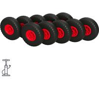10 x Roue à air Ø 260 mm 3.00-4 palier lisse roue de lancement roue de diable charrette à bras, noir/rouge
