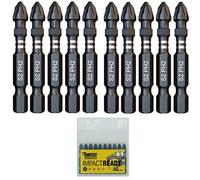 10 x SabreCut SCPH250_10 Jeu d'embouts de tournevis à percussion PH2 50 mm à une extrémité Phillips No.2 Heavy Duty avec boîte de rangement