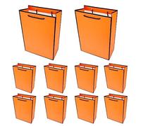 10 x Sacs en papier, Sacs cadeaux avec bord noir laminé mat, Sacs cadeaux en kraft avec poignées pour anniversaire, mariage, Noël, fête, shopping, baby shower, vente au détail, 20x10x28 cm (Orange)
