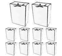 10 x Sacs en papier, Sacs cadeaux avec bord noir laminé mat, Sacs cadeaux en kraft avec poignées pour anniversaire, mariage, Noël, fête, shopping, baby shower, vente au détail, 20x10x28 cm (Blanc)