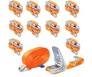 10 x sangles d'arrimage professionnelles 400/800 kg 6 mètres 25 mm de large 0,8 t sangle à cliquet en deux parties sangle d'arrimage DIN EN 12195-2