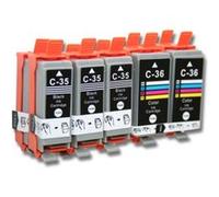 vhbw 10x Cartouches Remplacement pour Canon CLI-36, CLI-36C, PGI-35, PGI-35BK - Set Noir, CMY