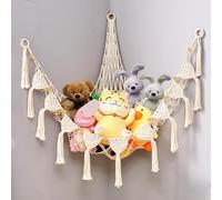 100 * 100 * 150cm Hamac Suspendu Jouet Animaux, Filet Rangement Jouets Peluche avec 3 Crochets, Support Stockage Jouet Peluches, Hamac Rangement Suspendre pour Chambre Enfant (Blanc Cassé)