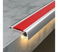 100/150 cm Nez de Marche Antidérapant avec Bac LED, Protection de de Bords d'Escaliers en Aluminium avec Bandes en Caoutchouc pour Intérieur/extérieur(Rouge,100cm/40in)