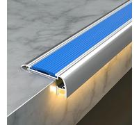 100/150 cm Nez de Marche Antidérapant avec Bac LED, Protection de de Bords d'Escaliers en Aluminium avec Bandes en Caoutchouc pour Intérieur/extérieur(Bleu,150cm/60in)