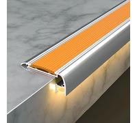 100/150 cm Nez de Marche Antidérapant avec Bac LED, Protection de de Bords d'Escaliers en Aluminium avec Bandes en Caoutchouc pour Intérieur/extérieur(Orange,100cm/40in)