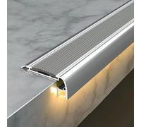 100/150 cm Nez de Marche Antidérapant avec Bac LED, Protection de de Bords d'Escaliers en Aluminium avec Bandes en Caoutchouc pour Intérieur/extérieur(Gray,100cm/40in)