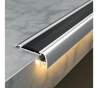 100/150 cm Nez de Marche Antidérapant avec Bac LED, Protection de de Bords d'Escaliers en Aluminium avec Bandes en Caoutchouc pour Intérieur/extérieur(Black,100cm/40in)