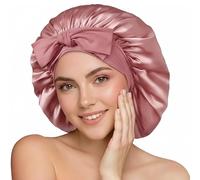 100% 22 Momme de Mûrier Bonnet Soie Cheveux Nuit, Bonnets de Nuit Doux en Soie Double Couche, Bonnet de Nuits Respirant et Ajustable,Bonnets de Sommeil Élastique pour Le Soin des Cheveux (Rose)